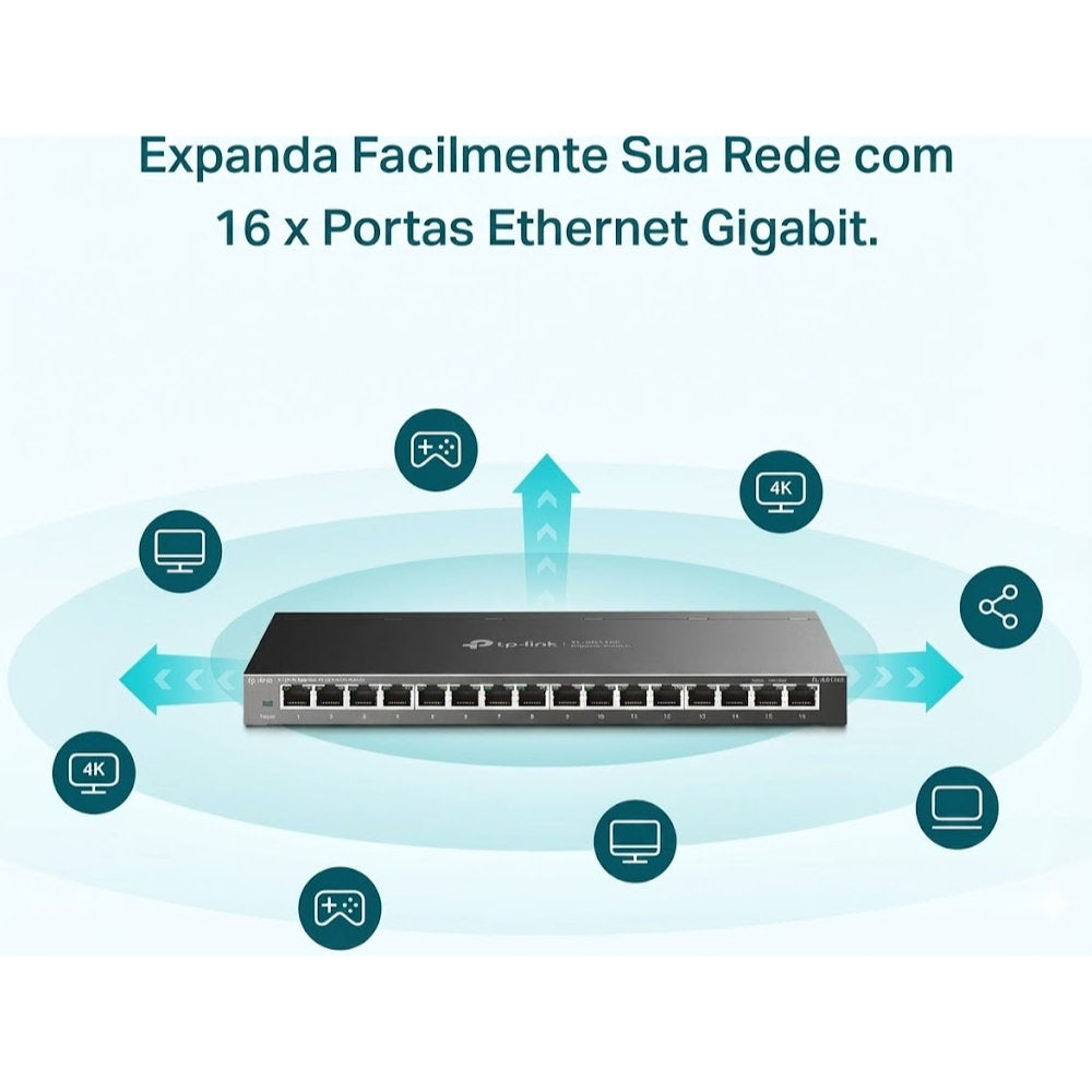 Switch 16 Portas Tp-Link Easy Smart Gigabit 10/100/1000Mbps (TL-SG116E)