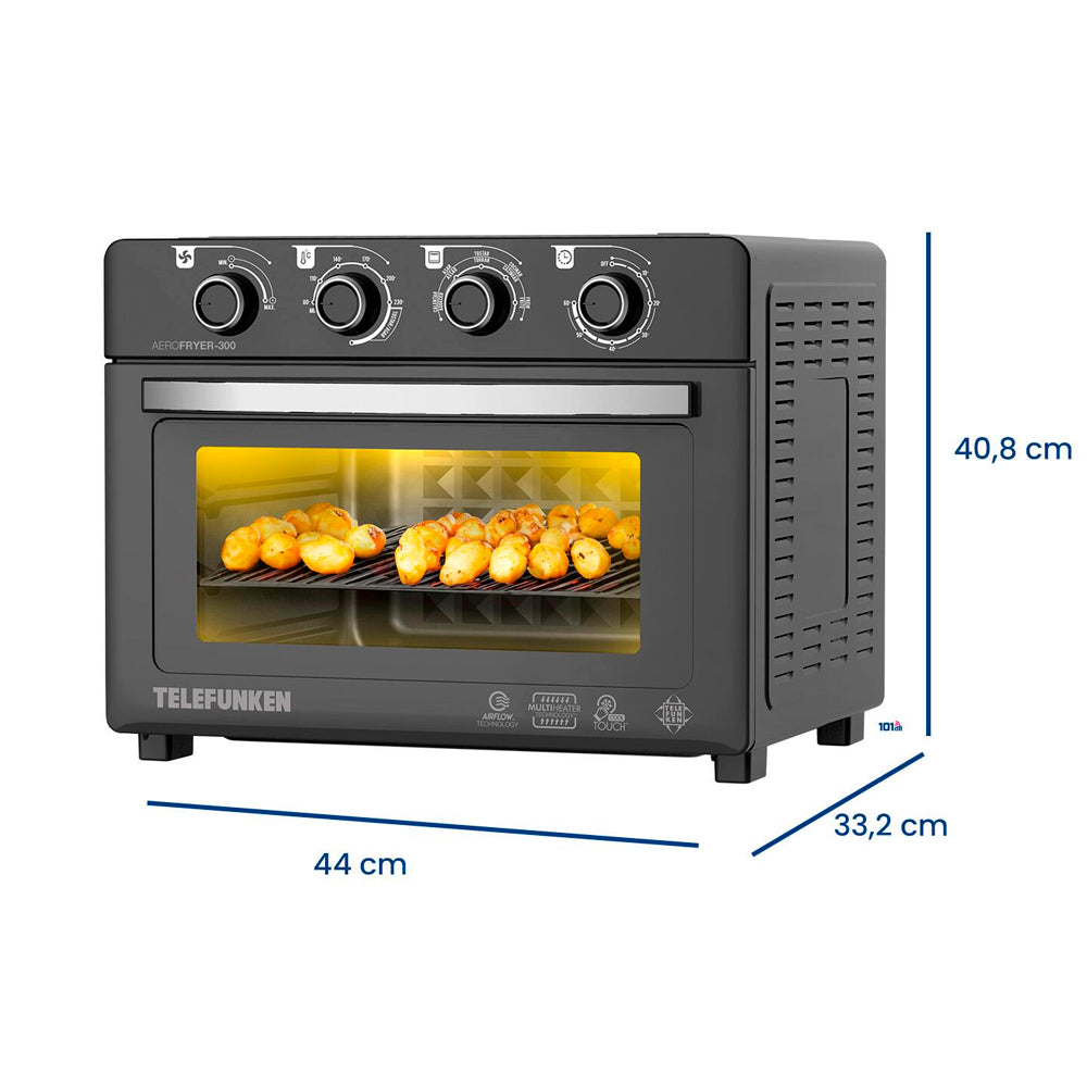 Forno Aero Fryer 300 Telefunken Forno com Air Fryer 30L 220V 2.100W, com 5 Funções, Timer 60 min, Cool Touch - Preto