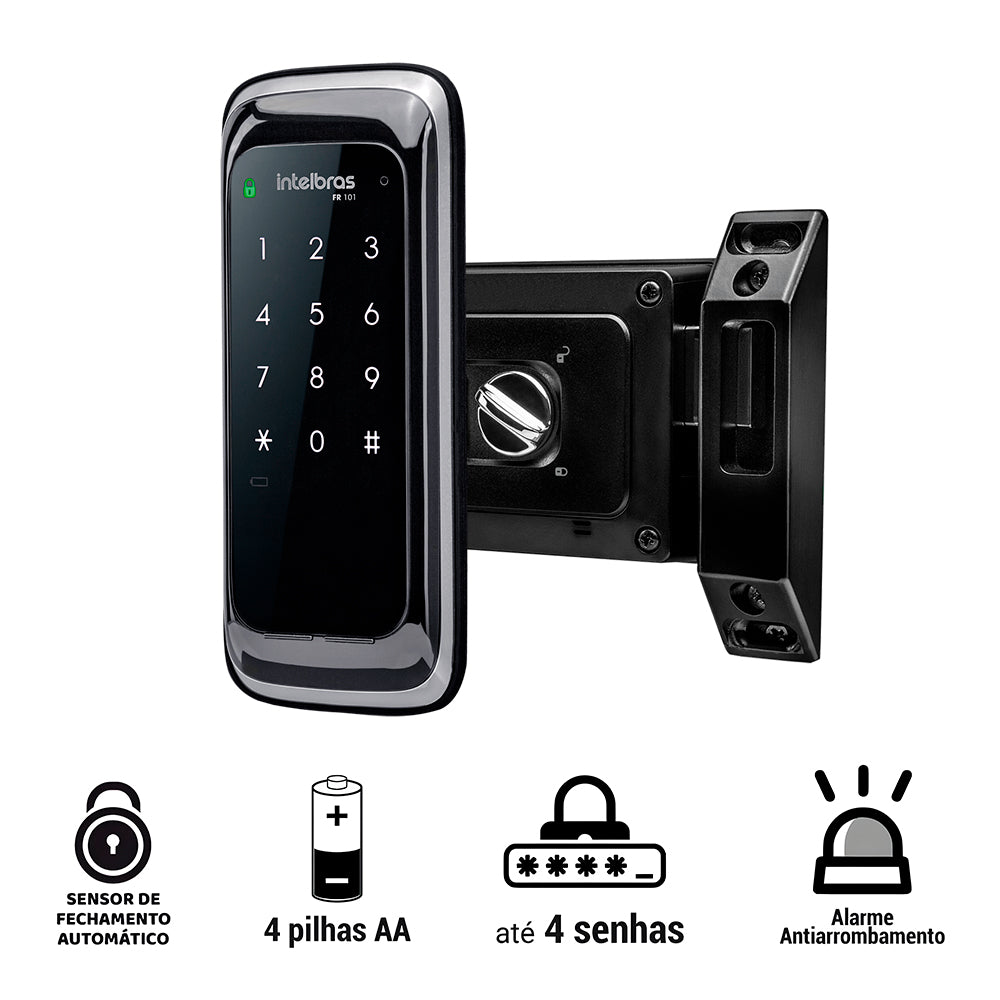 Fechadura Digital de Sobrepor Com Senha Touch Screen FR 101 Preto Intelbras