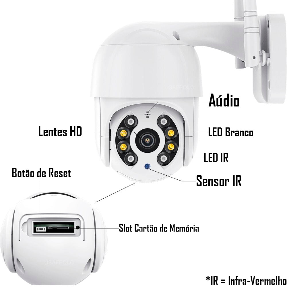 Câmera De Segurança IP Wi-Fi Externa Giratória Visão Noturna-Detectora De Áudio- Detecção Facial-Wifi Smart Camera