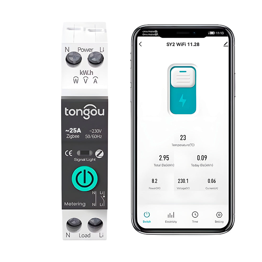 Disjuntor Inteligente 25A, Zigbee 3.0, Compativel Com Google Assistant e Alexa, Com Medição, TO-Q-SY1-JZT
