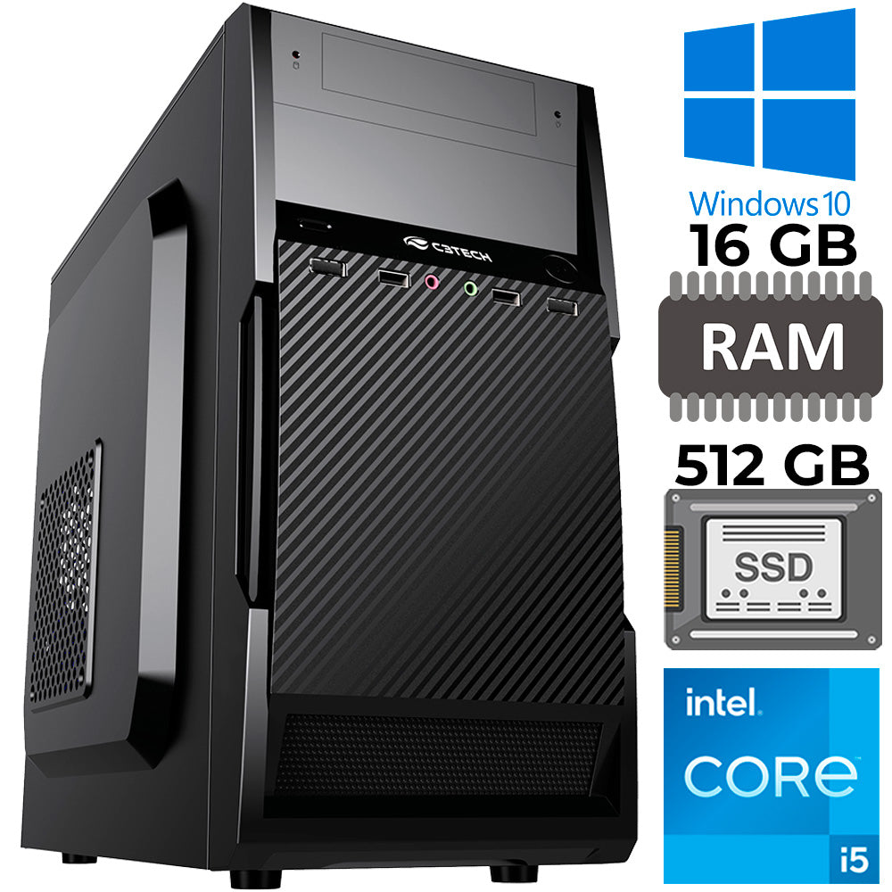 Computador Core i5-10505, RAM 16GB DDR4, SSD NVME 512GB, GT-H510 M2, Rede Gigabit, Gab MT-25V2BK, Fonte de 350w, Windows