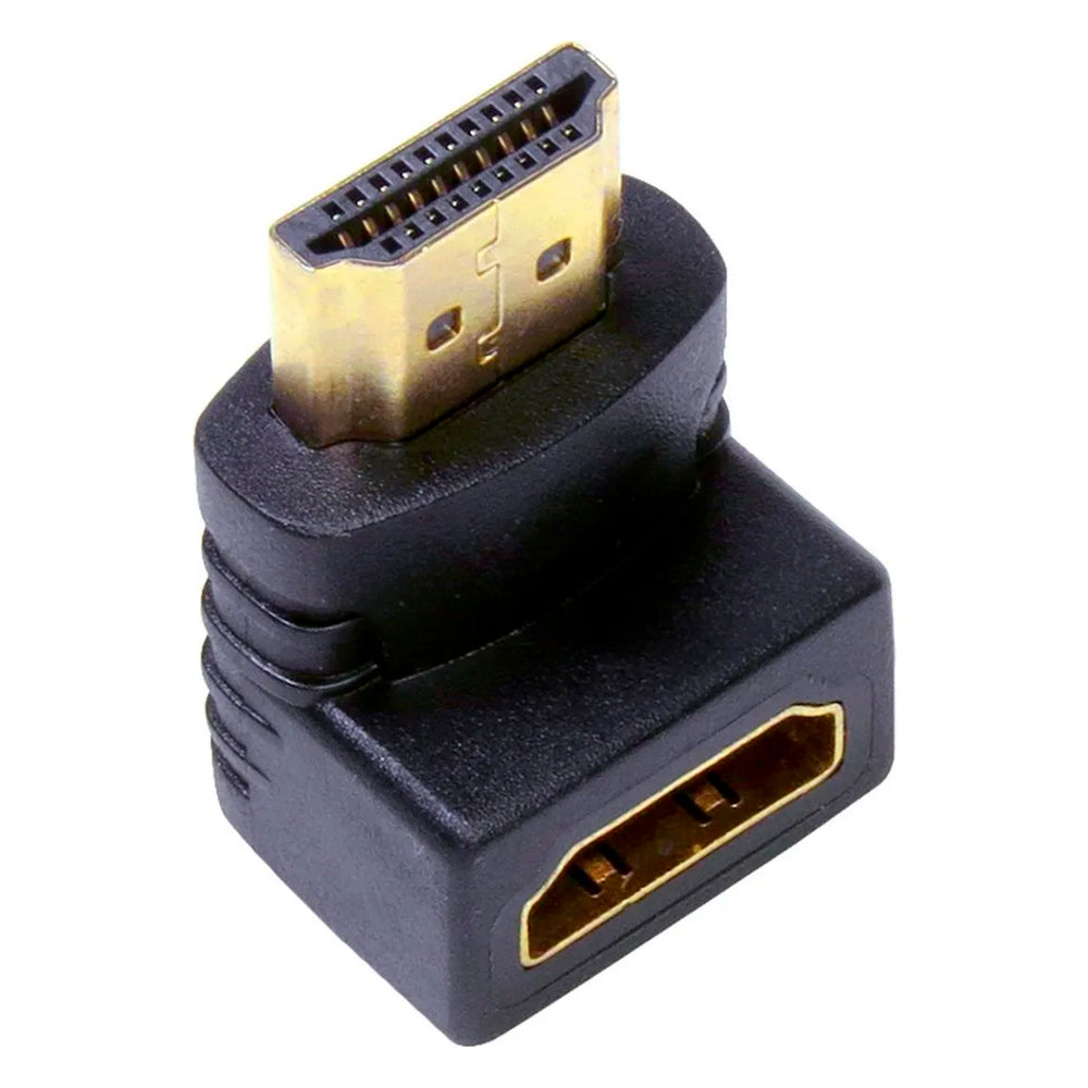 Adaptador HDMI Fêmea Para HDMI Macho 90° Graus em L , Fixo - Preto