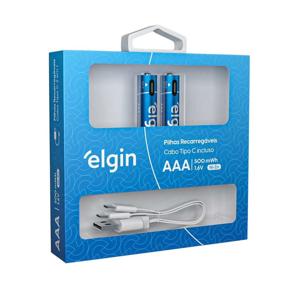 Pilha Recarregável AAA Palito USB-C 1.200mAh com 2 unidades Blister + Cabo (ELE000000082428)