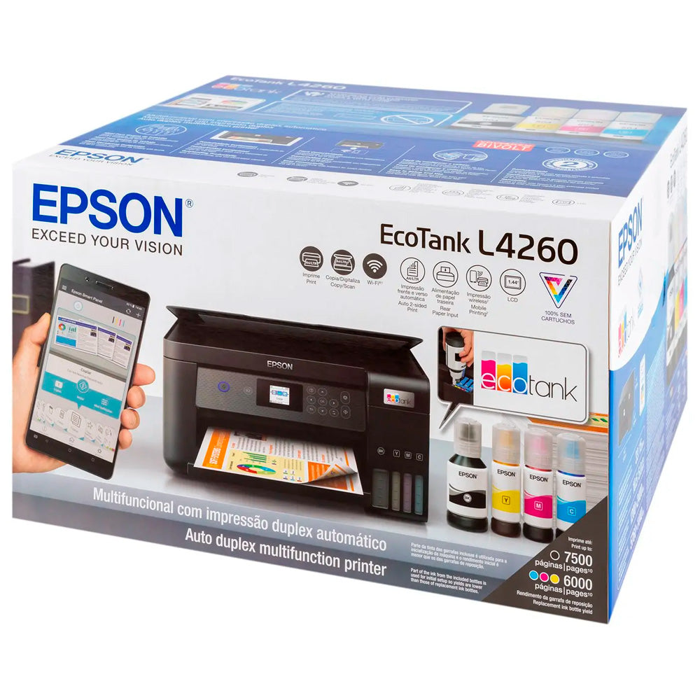 Multifuncional Epson EcoTank L4260, USB e Wi-Fi Direct, Impressora, Copiadora, Scanner, Frente e Verso Automático, Bivol