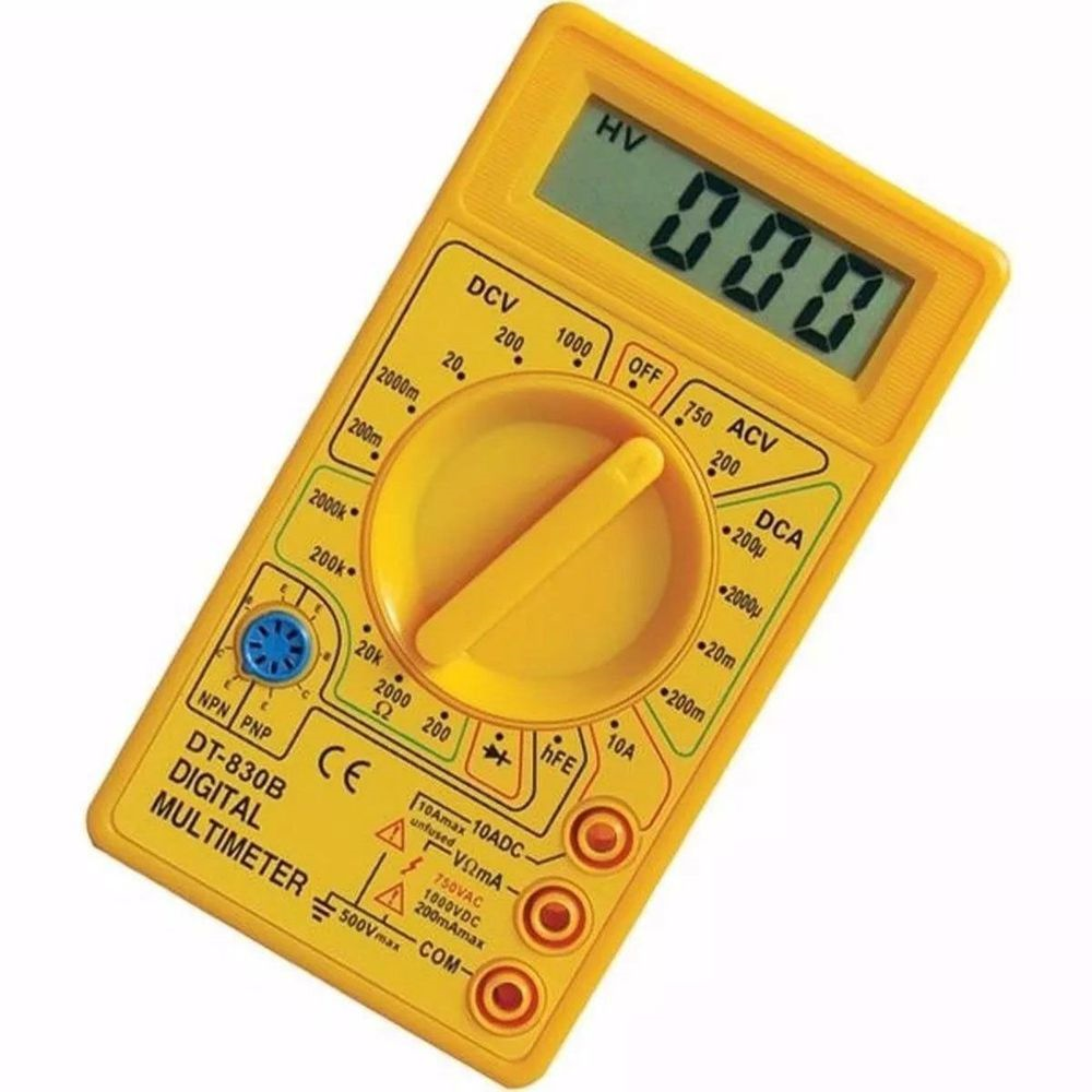 Multímetro Digital DT-830B Medição de Tensão Contínua e Alternada 9V Amarelo