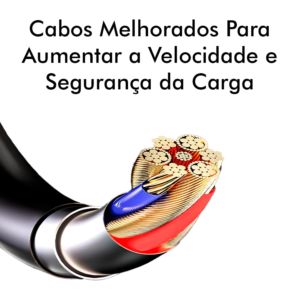 Carregador Veicular Com Duas Portas USB 3.1A e Cabo Com 3 Conectores, 66W, Com Display Digital - Preto