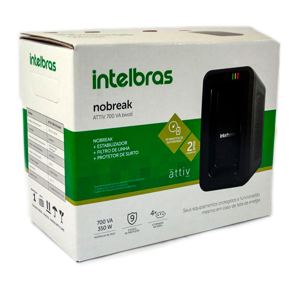 Nobreak Intelbras ATTIV 700VA, Semi Senoidal, Bivolt, 4 Tomadas de Saída, Com Bateria, Preto