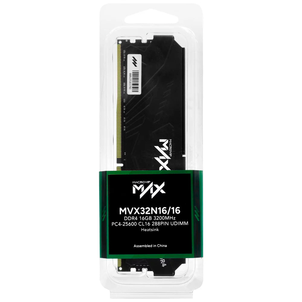 Memória RAM Macrovip MAX 16GB 3200 MHz DDR4 (MVX32N16/16) - CL16, Desktop UDIMM PC4-25600