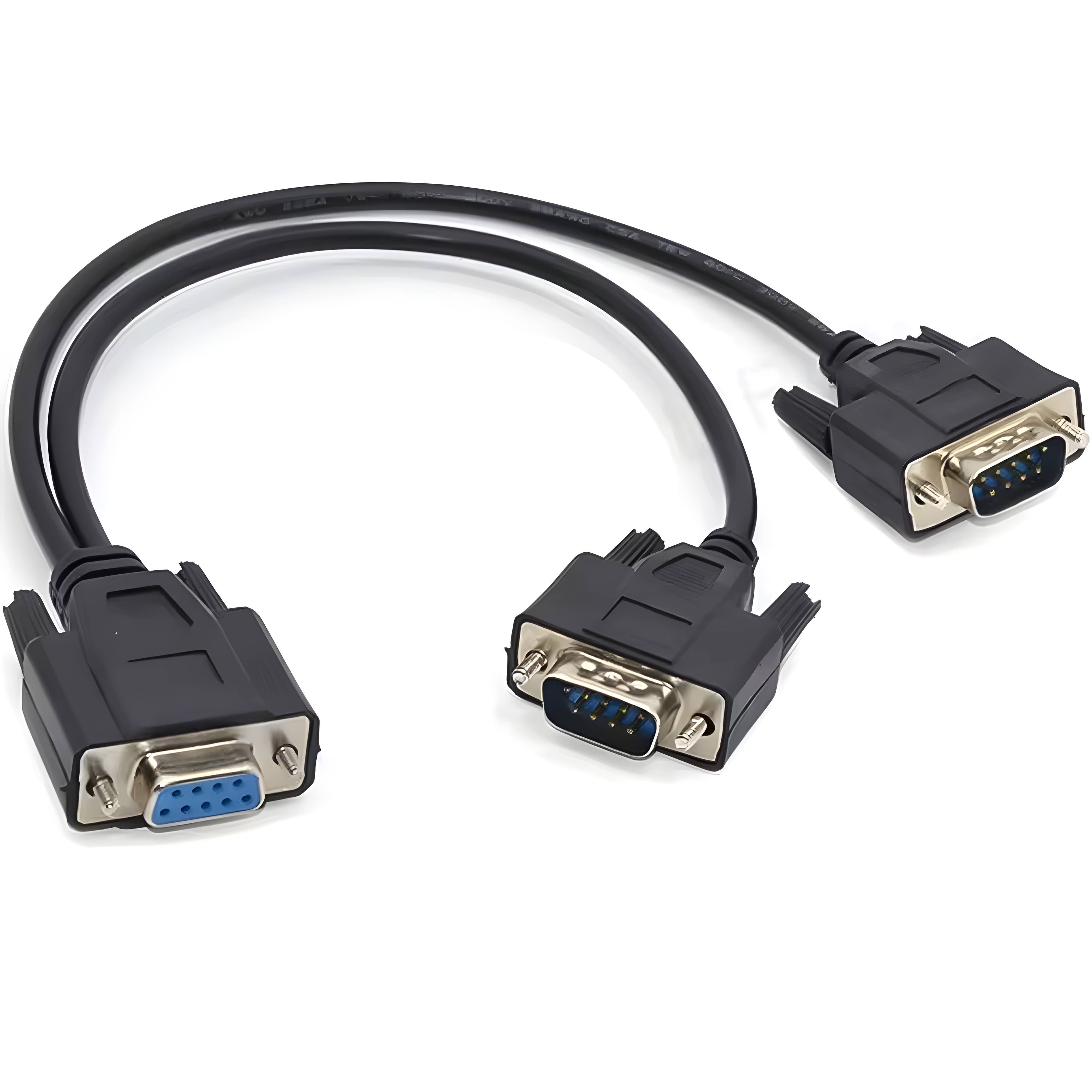 Cabo Serial 9 Pinos, 2 Machos x 1 Femea, 30 Centímetros, RS323 DB9 - Preto