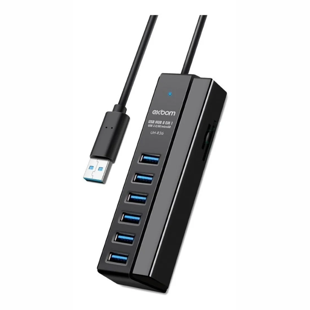 Hub Usb 8 Em 1 Com 6 Portas Usb 1 Sd 1 TF Exbom UH-R36