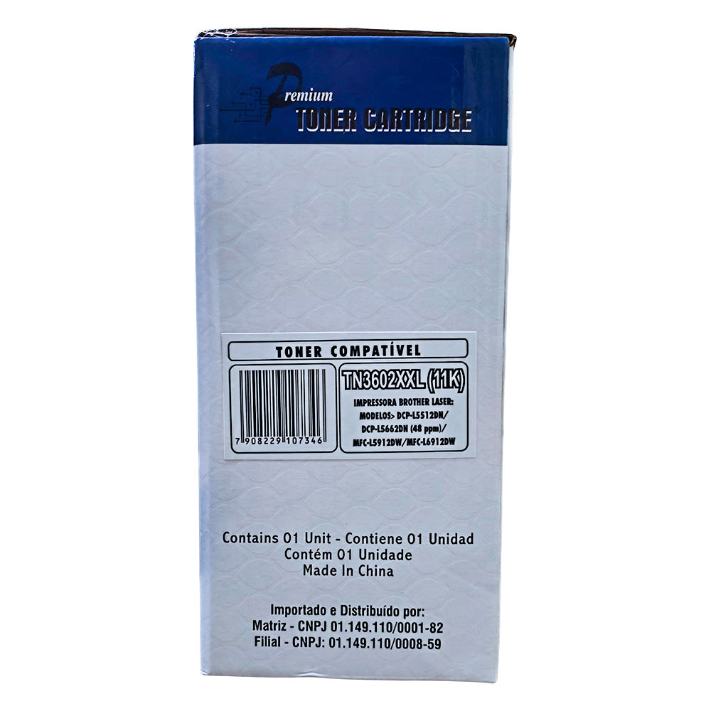 Toner Compatível Brother TN-3602XXL DCP-L5512DN, DCP-L5662DN, HL-L5212DN, HLL5212DW, HLL6412DW, MFC-L5912DW, Premium 11K