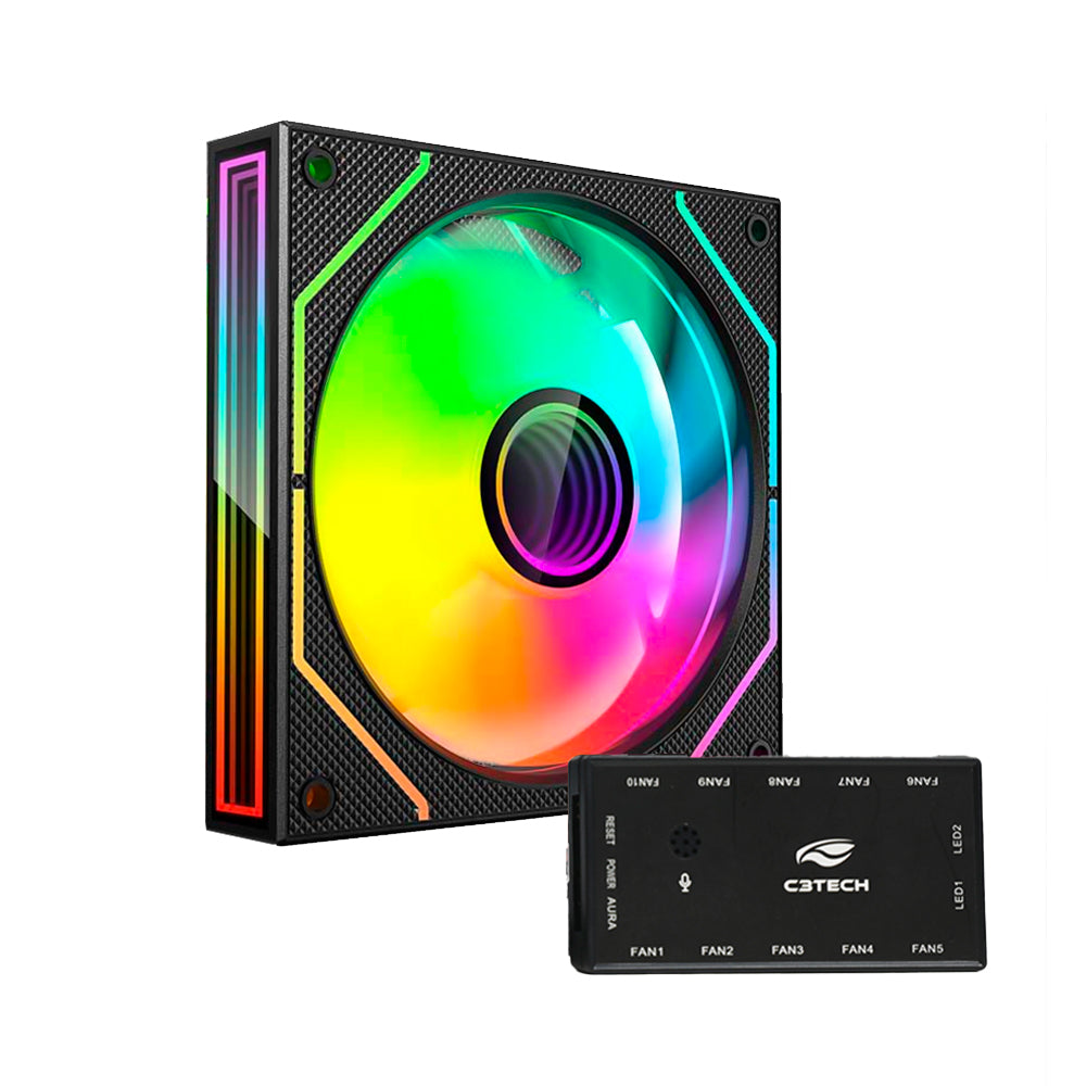 Kit 3 Fan e Controladora RGB, Cooler Fan Gaming F9-L650BKRGB C3Tech - Preto