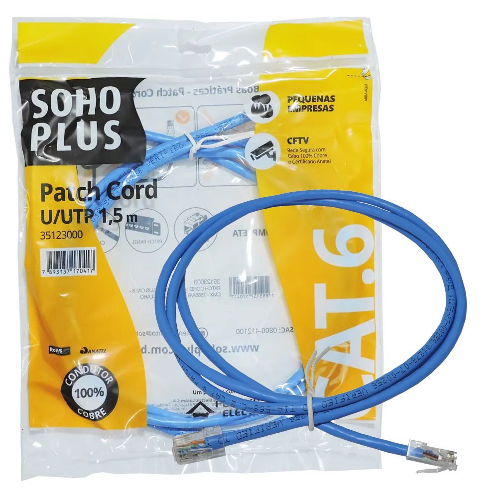 Cabo de Rede Patch Cord Furukawa Sohoplus U/UTP CAT.6 1.5 Metro Azul Claro