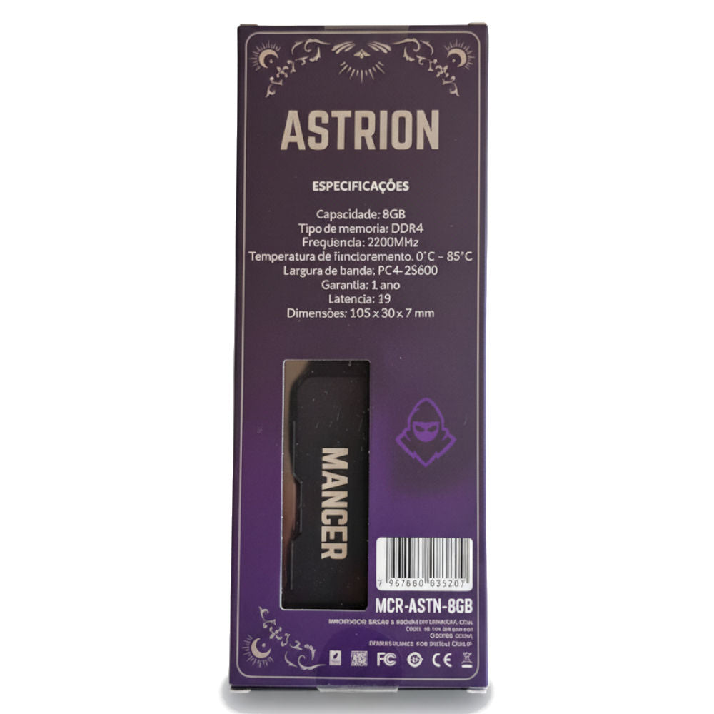 Memória RAM Desktop Mancer Astrion, 8GB (1x8GB), DDR4, 3200MHz, C19, Preto, MCR-ASTN-8GB
