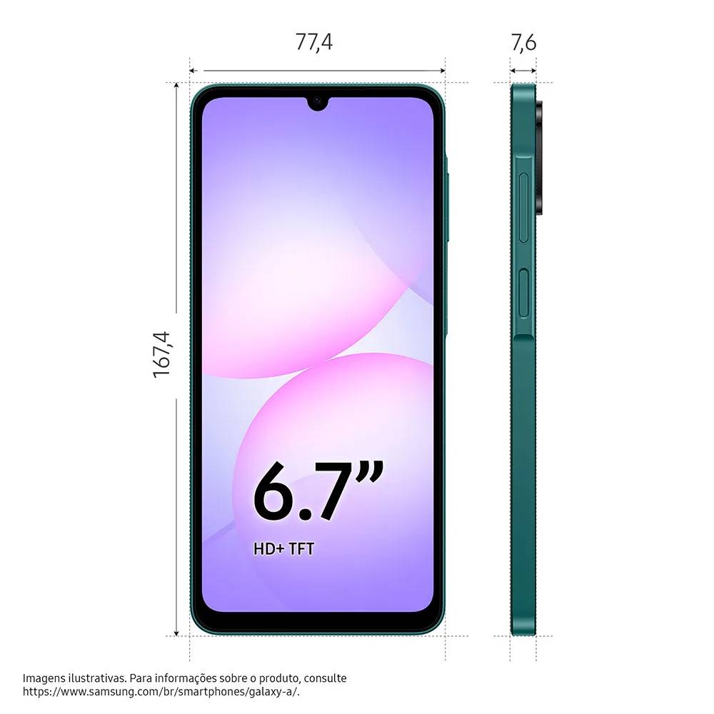 Smartphone Samsung Galaxy A07, 128GB, 4GB RAM + RAM Plus até 4GB - Verde