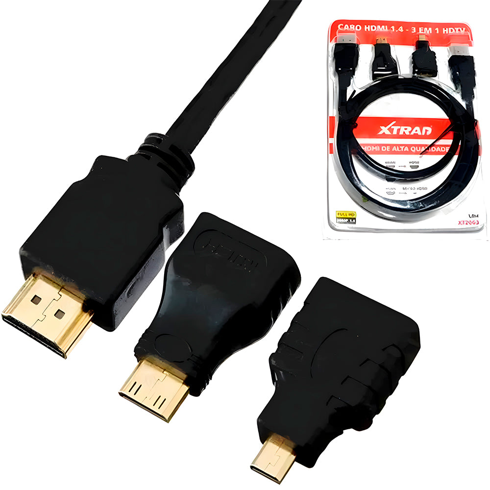 Kit Cabo Adaptador HDMI Para HDTV Mini -HDTV Micro -HDTV Tipo A para B 1,80M XTrad XT-2063