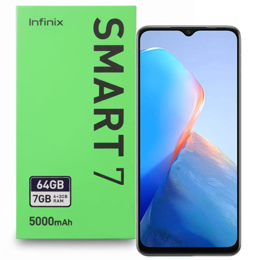 Smartphone Infinix Smart 7, 64GB, 7GB RAM (4+3GB), Tela 6.6", Bateria 5000mAh, Dual Chip, Android 12 – Verde Costeiro
