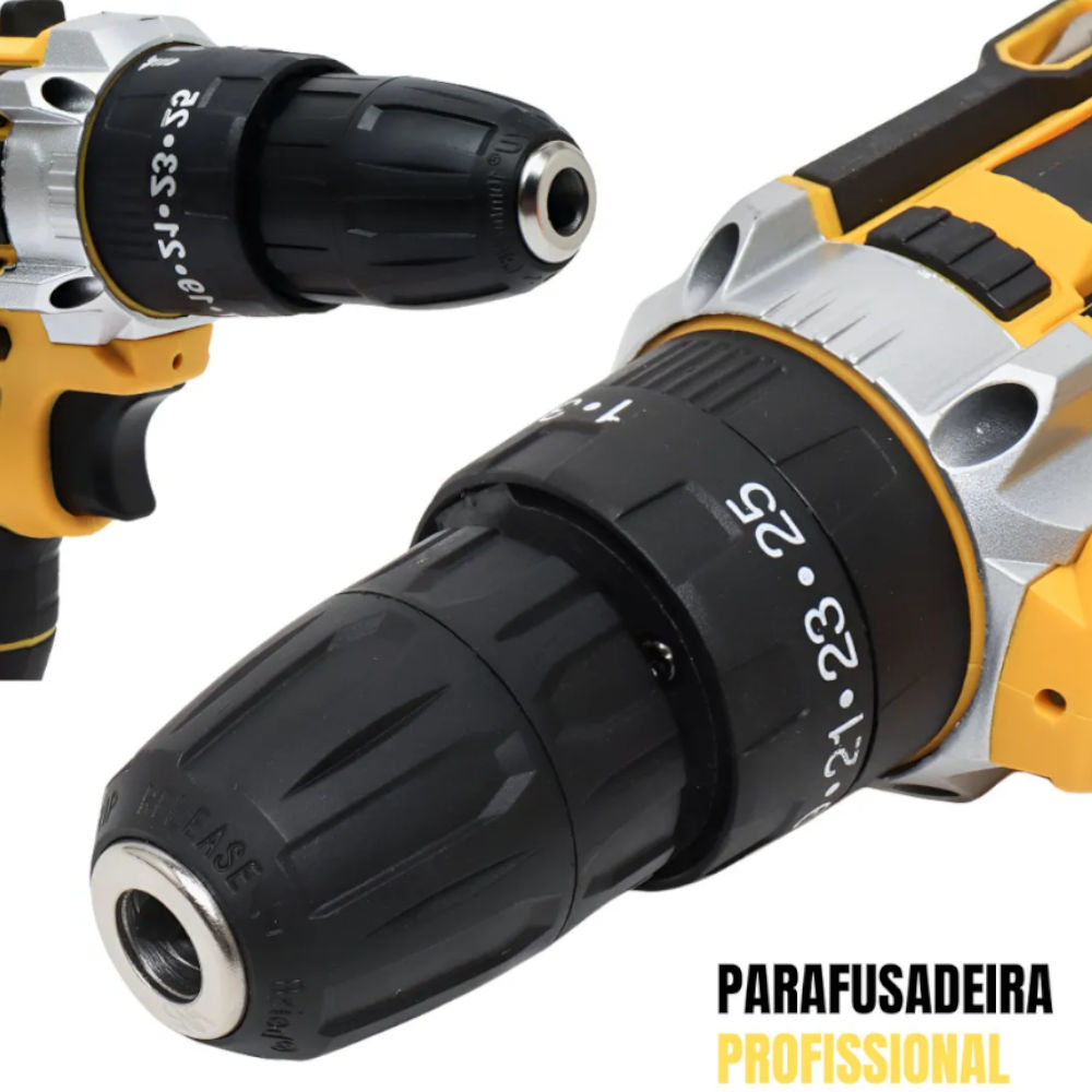 Parafusadeira Furadeira De Impacto Profissional 21v TB-21PX 2 Baterias Sem Fio E Acessórios Com Maleta 60Hz Amarelo