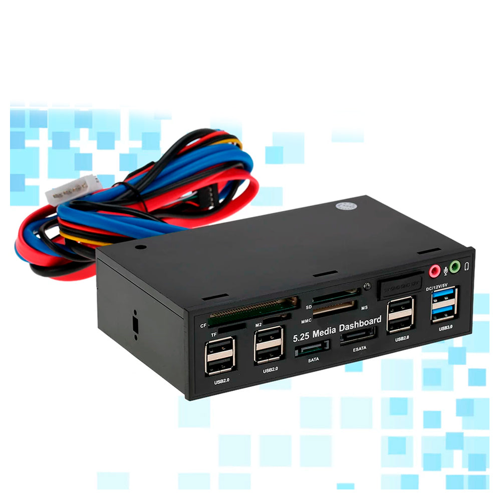 Hub USB 3.0 Multifunções com Leitor de Cartão, Porta eSATA/SATA, Compatível com Baias de 5.25"