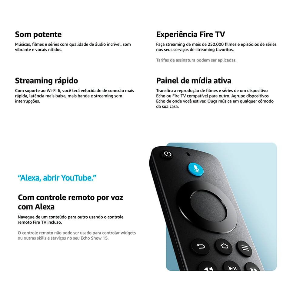 Echo Show 15, Smart Display Full HD 15,6”, Alexa Integrada, Experiência Fire TV, Com Controle Remoto Por Voz