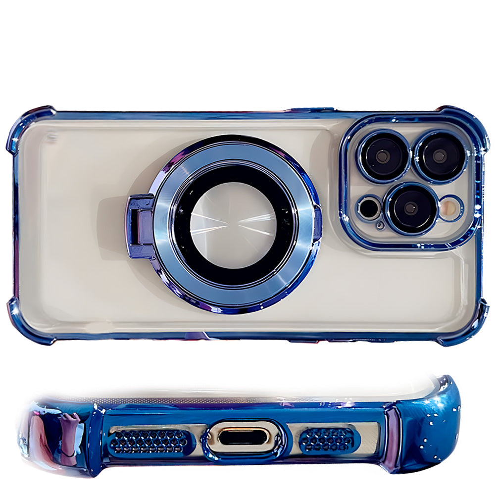 Capa Transparente Para iPhone 15 Pro Max, Com Carregamento Magnético, Proteção de Lentes, Azul Escuro