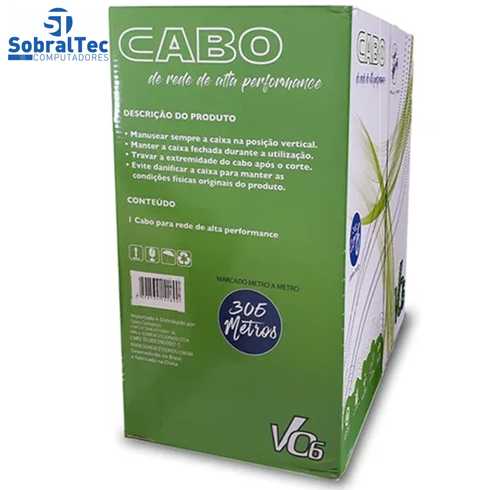 Caixa de Cabo Rede 23AWG Cat.6 4 Pares UTP/CFTV MK2 V06 Tecno 1000Mbps Azul