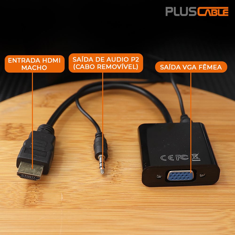 Cabo Adaptador Hdmi Vga P2 PlusCable- Adp-hdmivga20bk Pc