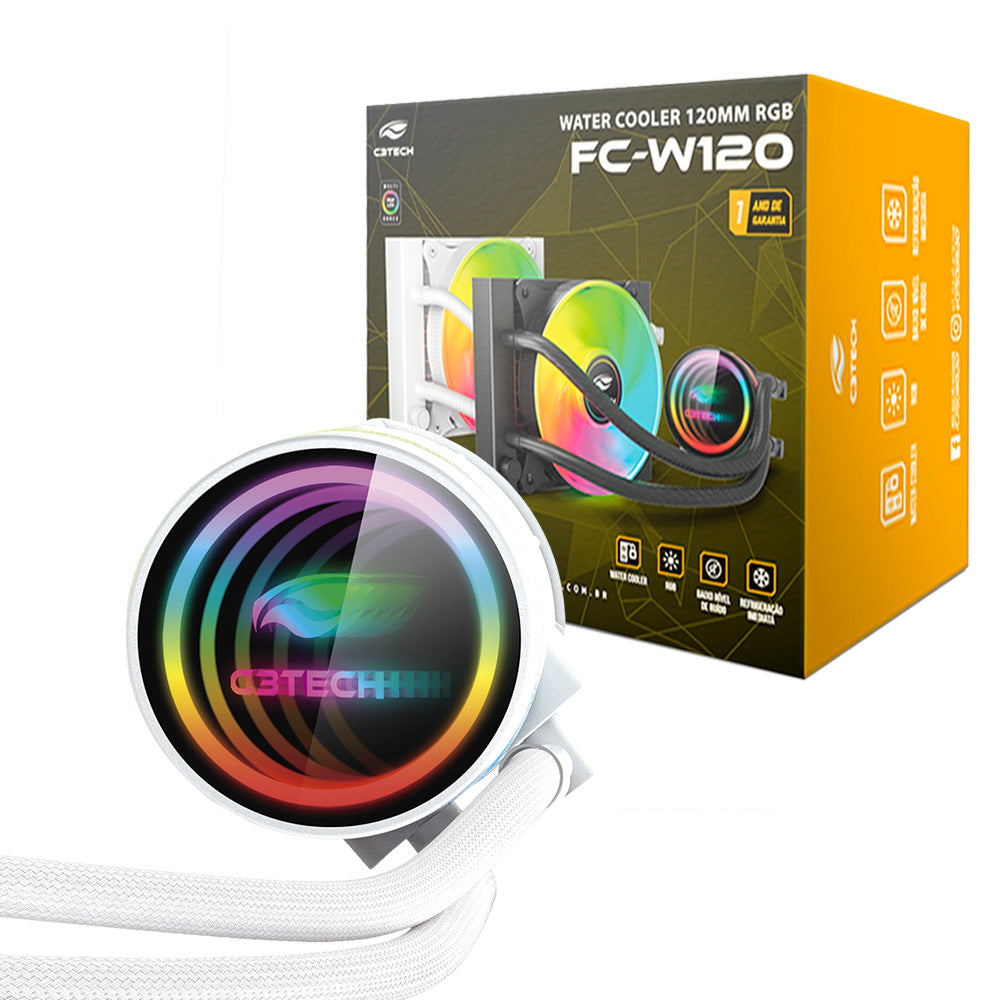 Water Cooler Gamer, FC-W120WHRGB, 120mm, 2.600 RPM, C3Tech Gaming, Branco