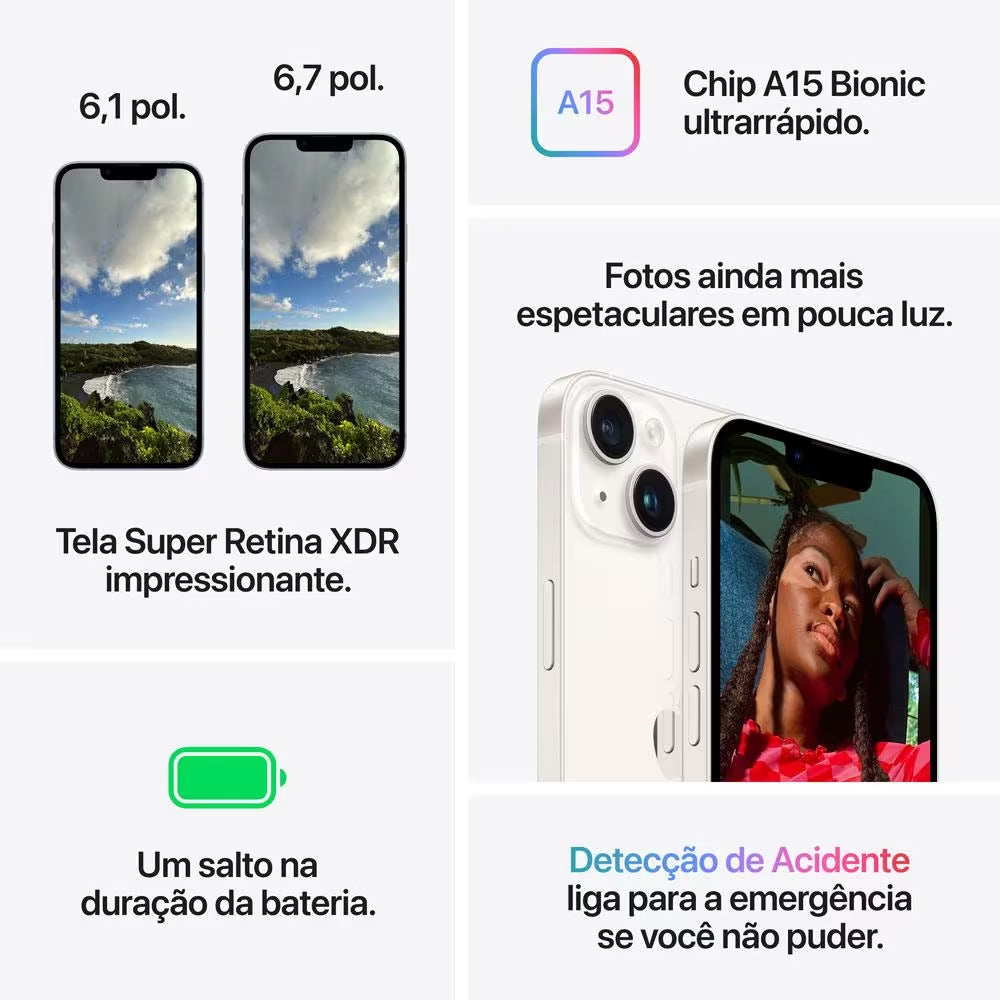 Apple iPhone 14 Estelar 512GB, Tela de 6,1", 5G e Câmera de 12MP