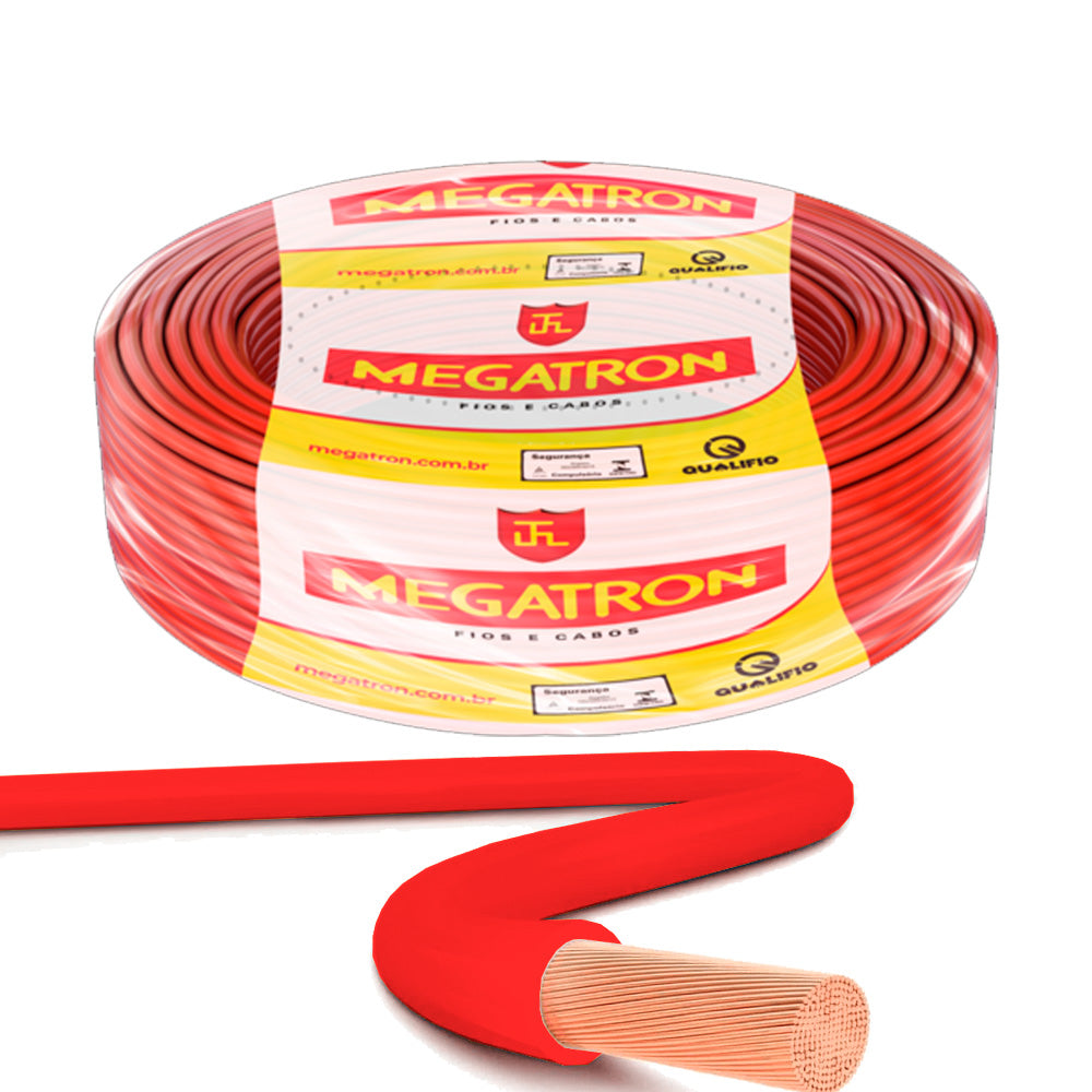 Rolo de 100 Metros, Cabo Flexível Fio Elétrico Megatron 6MM 750V - Vermelho