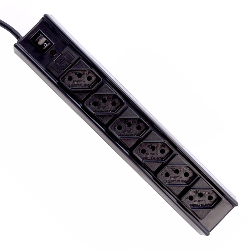 Extensão Filtro de Linha Com 6 Tomadas, Bivolt, FL-61BK, C3Tech - Preto
