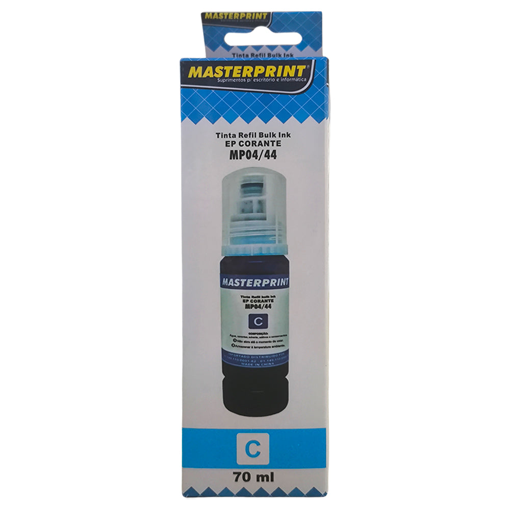 Refil de Tinta Epson Corante 504/544 Ciano 70ML Masterprint Para Ecotank L4150 / L4160 / L4260 / L6171 / L6161 / L61