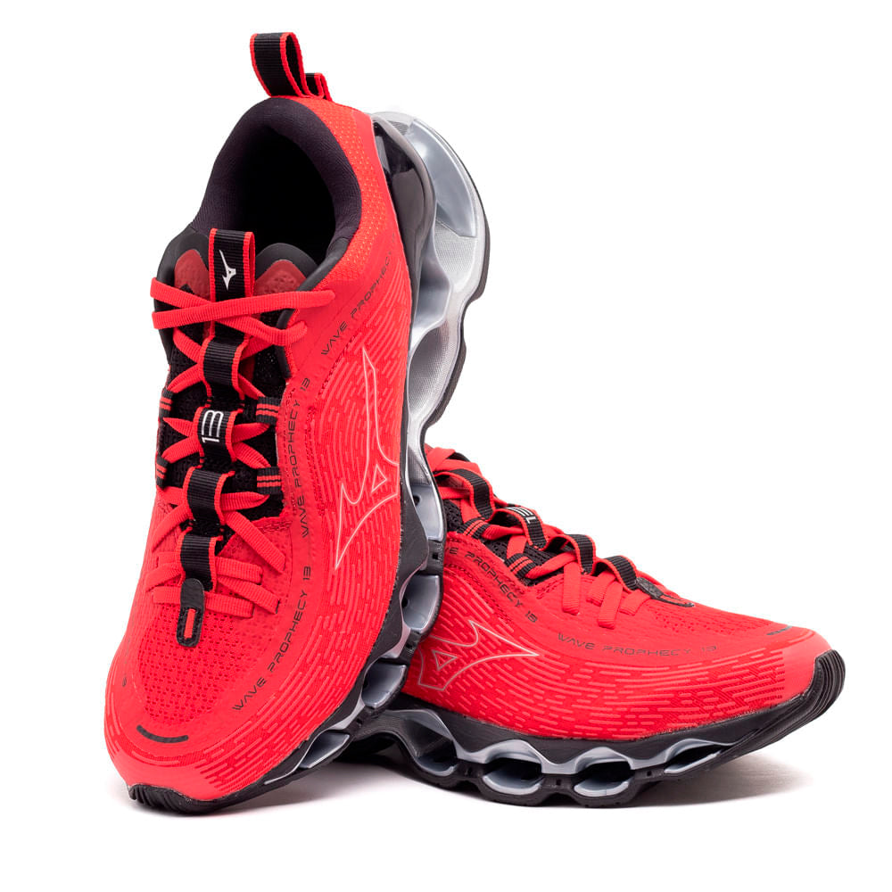 Tênis Mizuno Wave Prophecy 13 Masculino, Tamanho 42, Vermelho, Infinity Wave, U4ic, X10, Drop 10.5mm