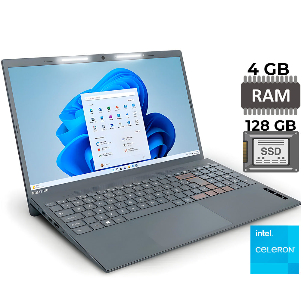 Notebook Positivo Vision C15 Lumina Bar Celeron, 4GB 128GB, Tela 15 Pol. HD Antirreflexo, Windows 11, Tecla Link - Cinza