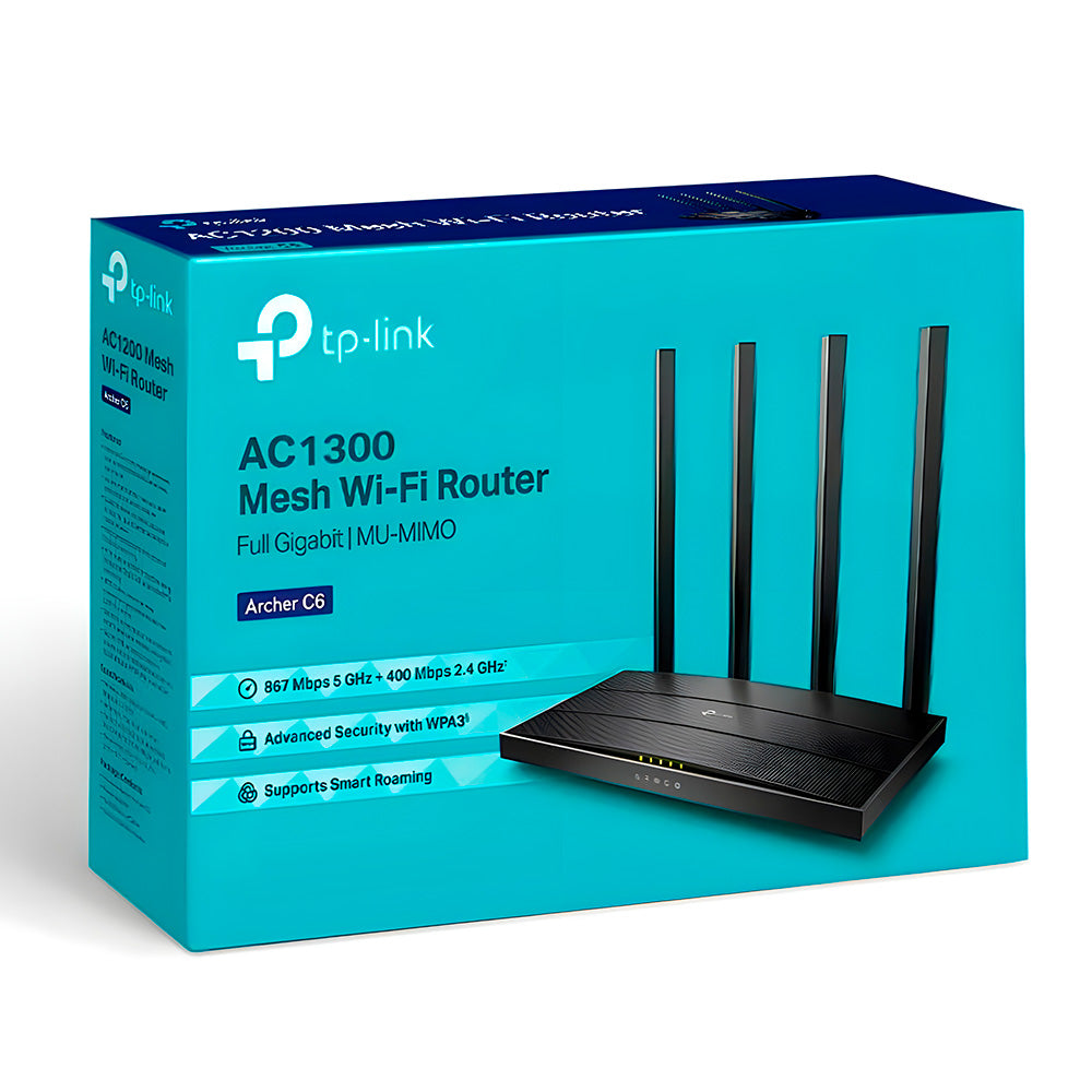Roteador Wiireless Wi-Fi  Mesh TP Link Archer C6 Full Gigabit MU-MIMO 5GHz,  Dual-Band AC1300, Com 4 Antenas
