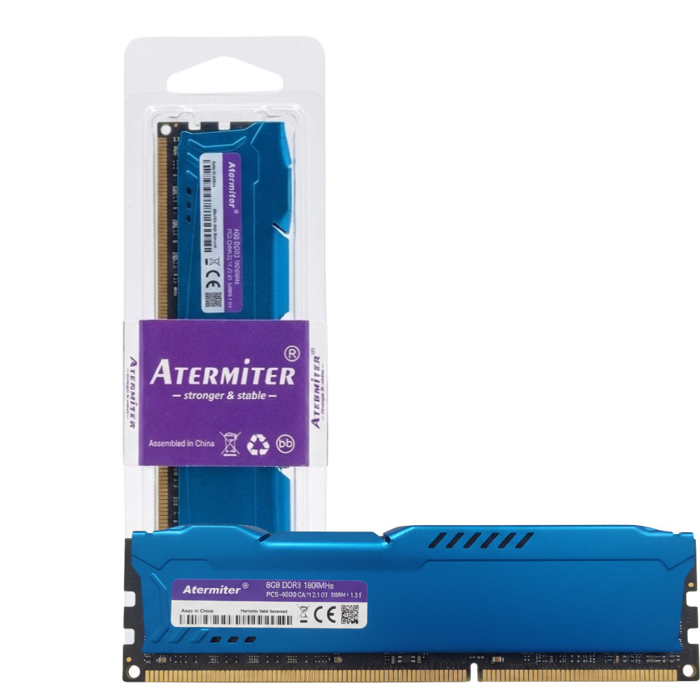 Memória RAM Gamer Desktop Atermiter 8GB 1600MHz DDR3, PC3-12800-CL11, DIMM, 1.5V, com Dissipador Azul