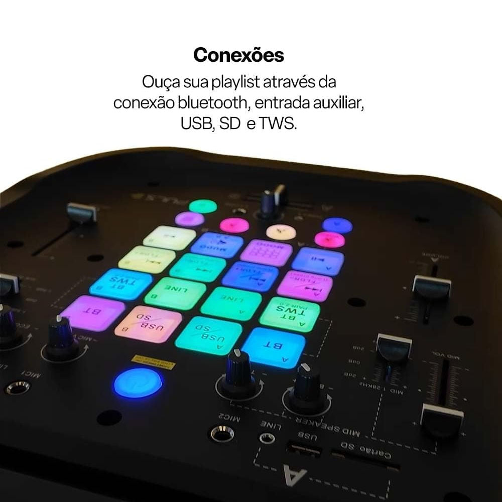 Caixa de Som Torre Flamebox DJ 5000W RMS Bluetooth AUX/USB/SD/TWS Pulse - SP512