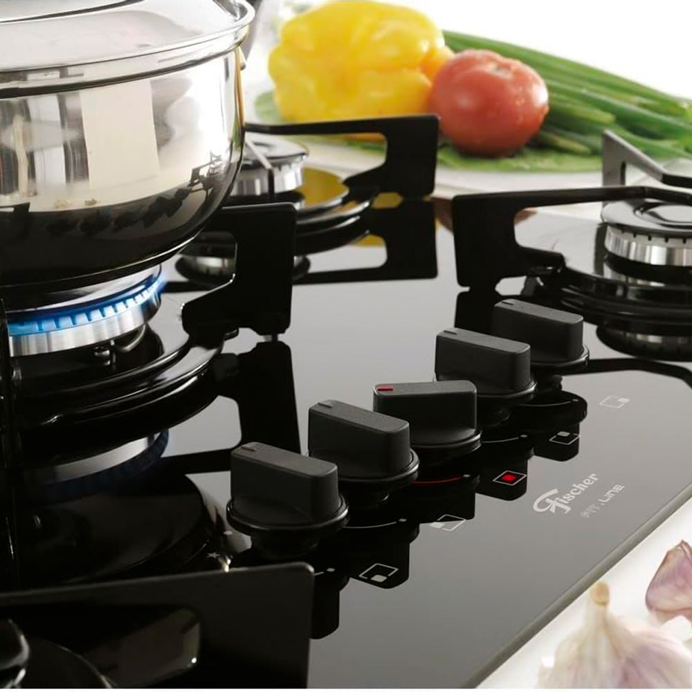 Fogão Cooktop 5 Bocas Fischer 5Q FIT LINE Gás Mesa Vidro Preto BIVOLT