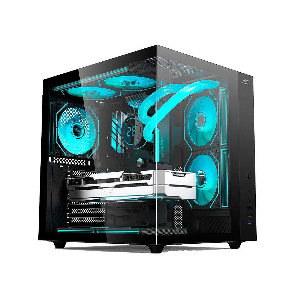 Gabinete Gamer Aquário C3Tech MT-G920BK, Mid Tower, Vidro Temperado, Suporte Water Cooler, Sem Fonte, Preto - Aquarius