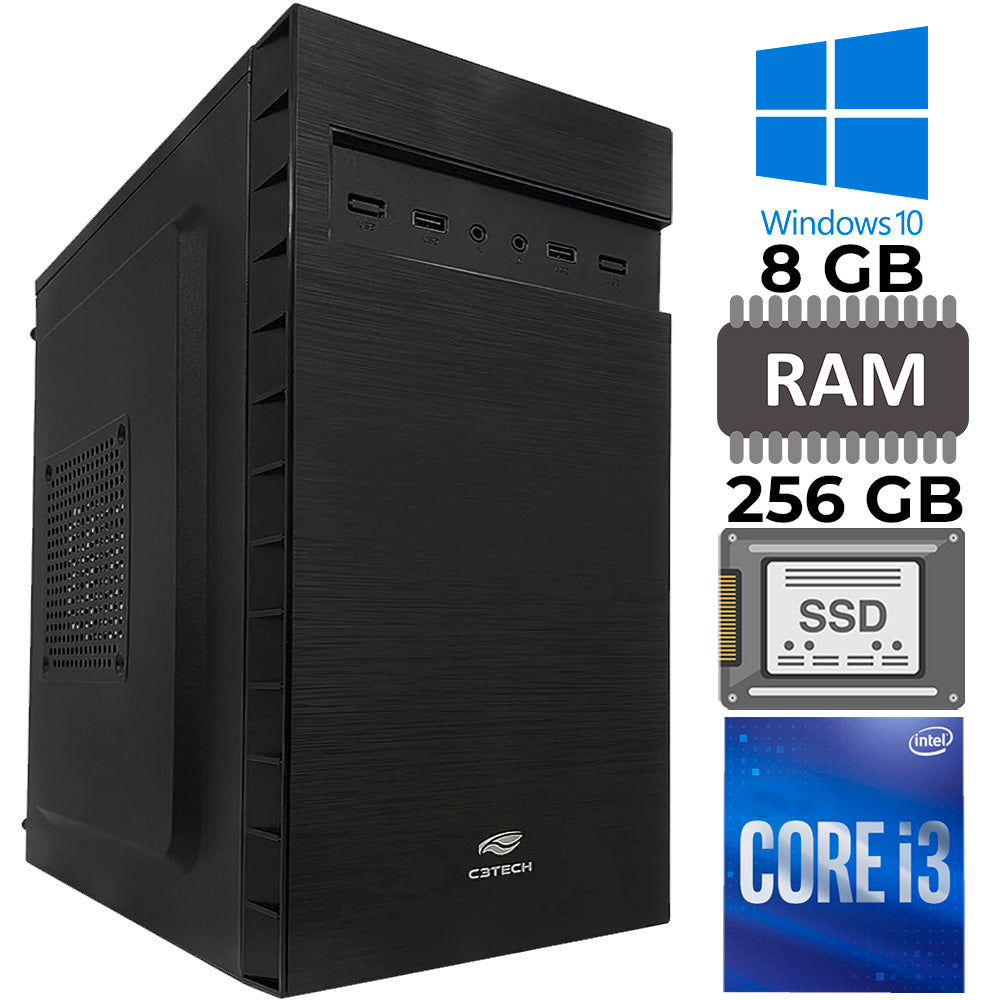 Computador Core i5-3470, Memória RAM 8GB, SSD 256GB, GT-H61 Com Slot M2, Rede Gigabit, MT-32BK, Windows, Mousepad Brinde