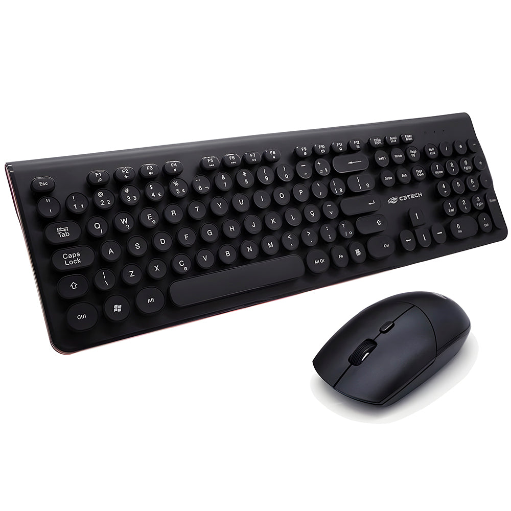 Kit Teclado e Mouse C3Tech K-W80BK, Wireless, ABNT2 Multimídia, 1600DPI, 4 Botões - Preto
