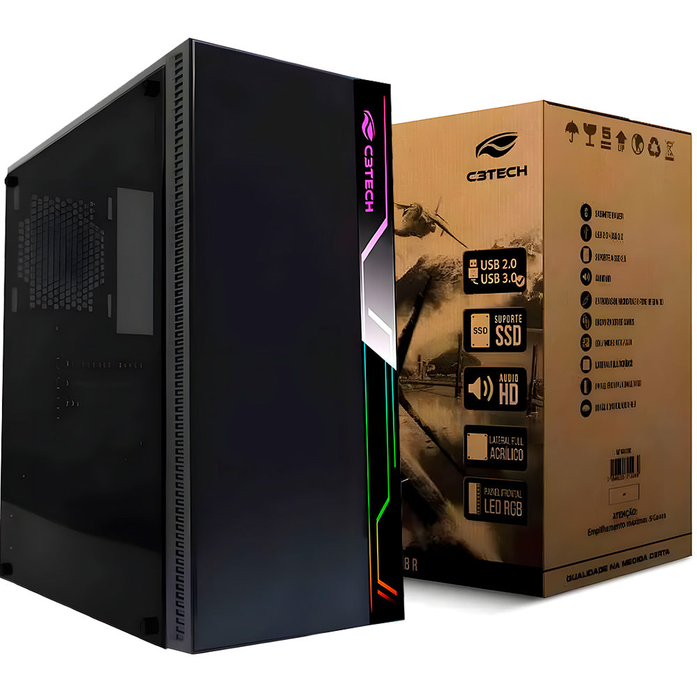 Gabinete Gamer MT-G400BK, Lateral em Acrílico, Mid Tower, LED, C3Tech, Preto, S/FTE