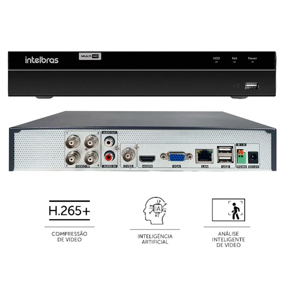 DVR Gravador de Vídeo inteligente Com 4 Canais Intelbras MHDX 1204 Com Detecção Inteligente de Movimento