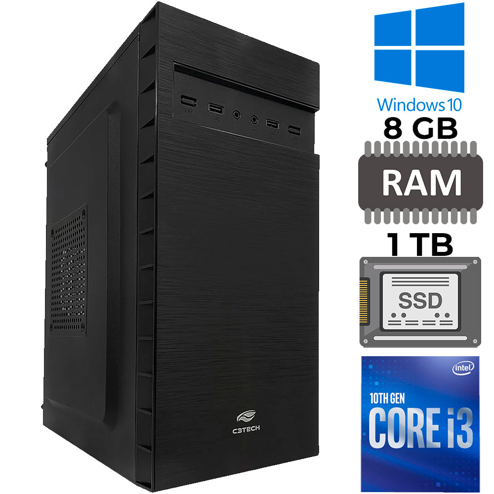 Computador Core i3 10100, Placa Mãe H510, SSD 1TB, Ram 8GB DDR4, Gab MT-32BK