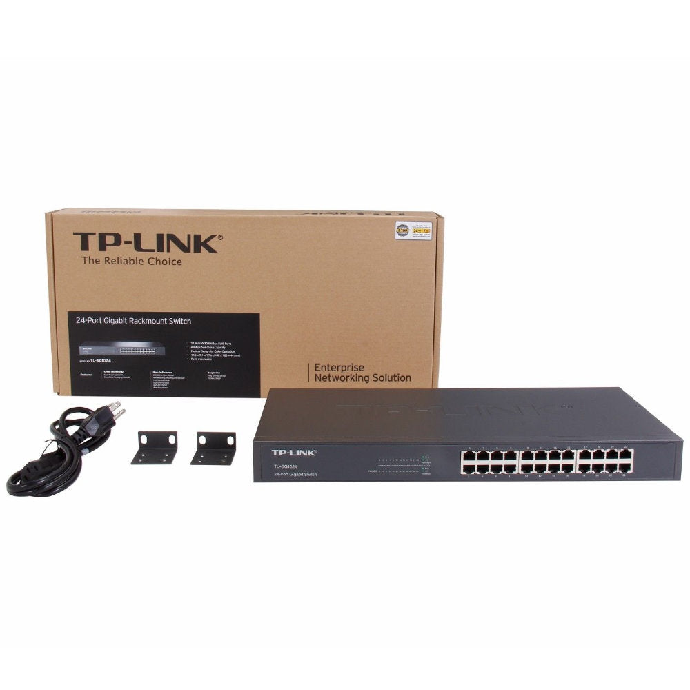 Switch TP-Link TL-SG1024 Gigabit (10/100/1000 Mbps) 24 Portas RJ45, Rack Aço, 48Gbps, Fanless, V14.0, Preto