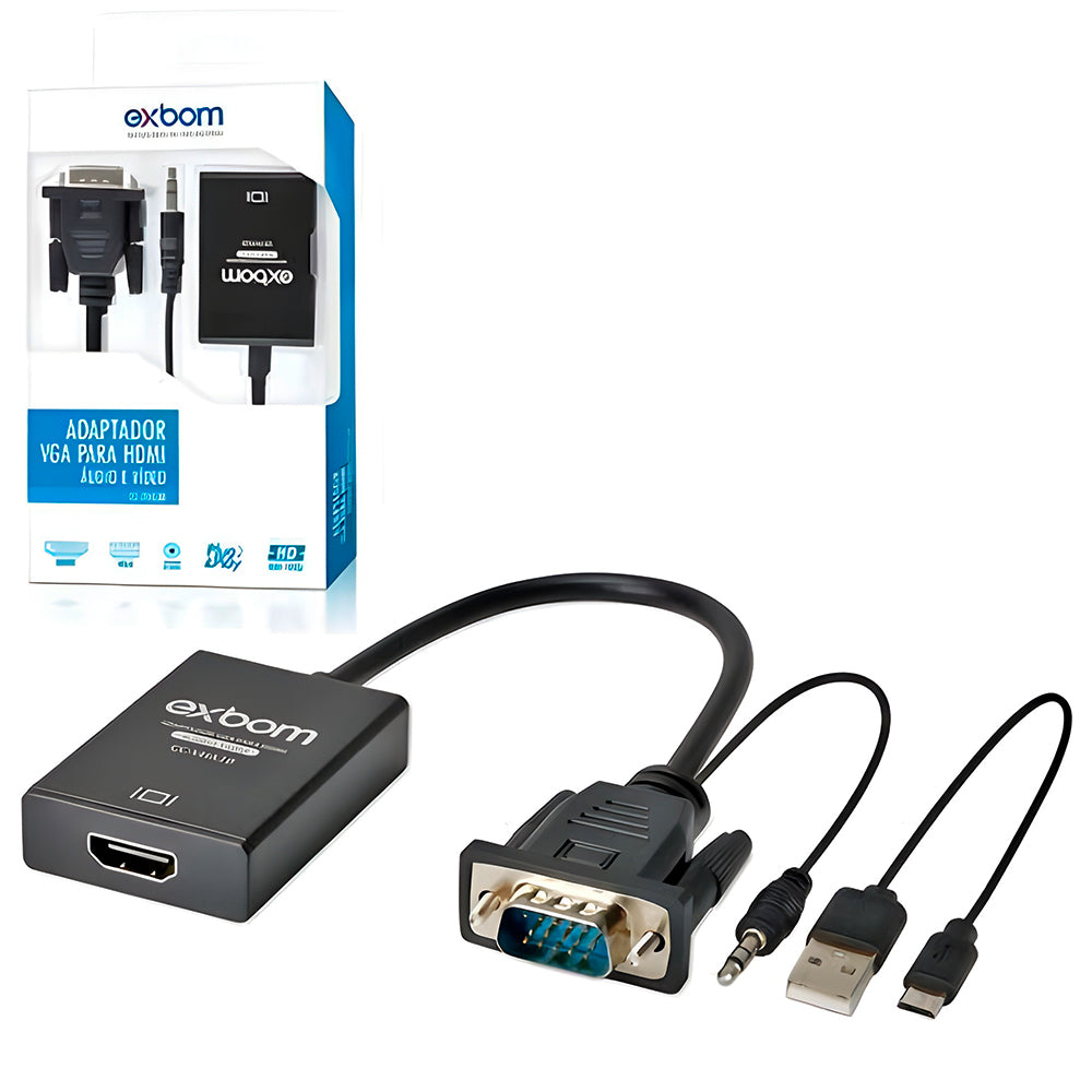 Adaptador Conversor VGA Para HDMI Com Audio e Vídeo Full HD, Exbom - CC-VHA30