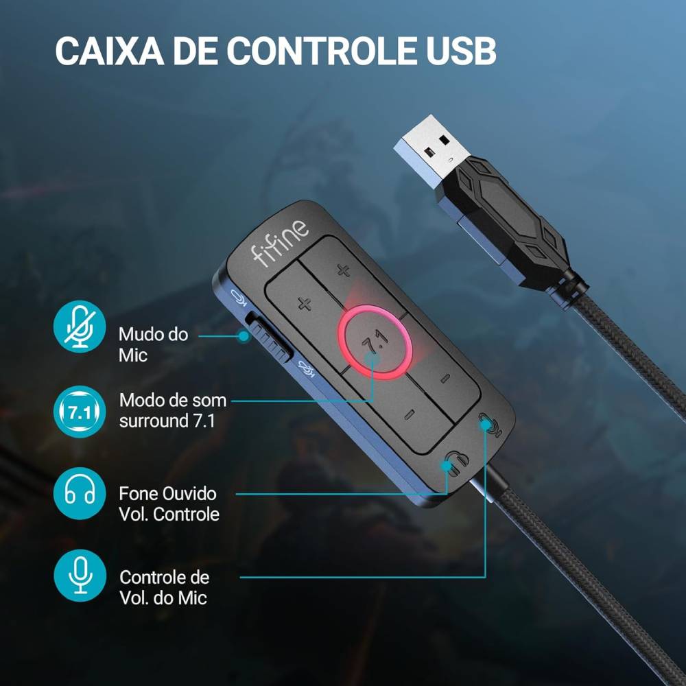 Headset Gamer Fifine H9, Som Surround 7.1, USB, Console e PC, Preto - H9