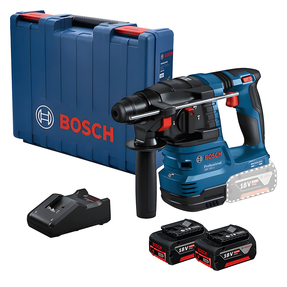 Martelete Perfurador GBH 180-LI SDS Plus 2J 18V Brushless, 2 Baterias 4.0Ah Com Maleta e Acessórios BOSCH-06119111E0-000