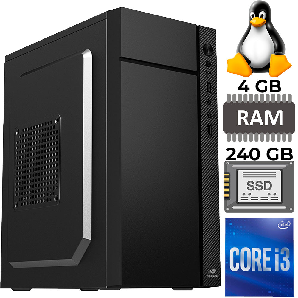 Computador Core i3-2120, Memória RAM 4GB, SSD 240GB, GT-H61, Linux, Com Monitor, Teclado e Mouse, Mousepad Brinde